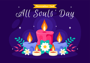 All Souls' Day Vector Illustration to Honor and Commemorate the Souls of Deceased Believers in the Christian Faith Featuring Candles in a Background