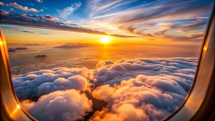 Fototapeta premium Golden Hour Above the Clouds, As the Sun Bathes the Landscape in Warm Light