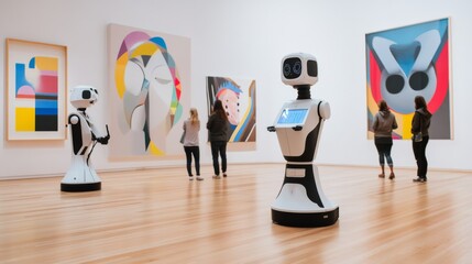 AI-powered robotic art installation at a contemporary museum, Innovative style, photo of