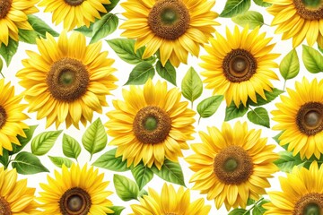 Fototapeta premium A seamless sunflower pattern on a transparent background, perfect for food photography, enhancing table arrangements, packaging, and culinary design aesthetics in various settings.