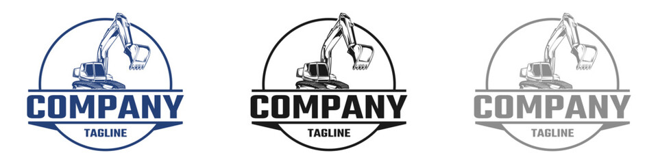 excavator vector design,editable excavator logo,illustration,graphic,excavator with circular emblem,badge,vintage,equipment,machinery,construction
