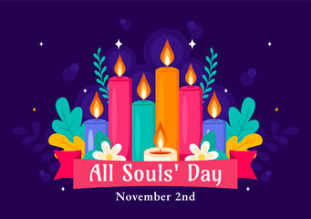 All Souls' Day Vector Illustration to Honor and Commemorate the Souls of Deceased Believers in the Christian Faith Featuring Candles in a Background