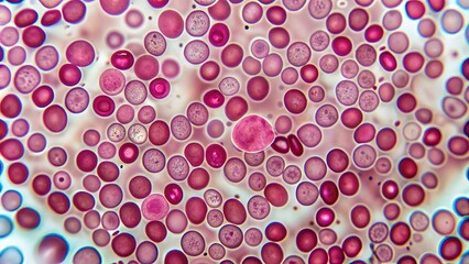 Microscopic View of Circular Cellular Structures, Revealing Intricate Details and Hues of Pink and Purple