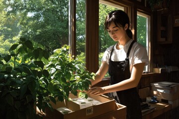 Watercolor painting of a D2C product unboxing, with soft, flowing colors capturing the excitement of receiving a personalized product at home