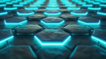 Fototapeta premium Experience a sleek hexagonal pattern that glows with striking neon blue, enhancing the modern tech vibe.