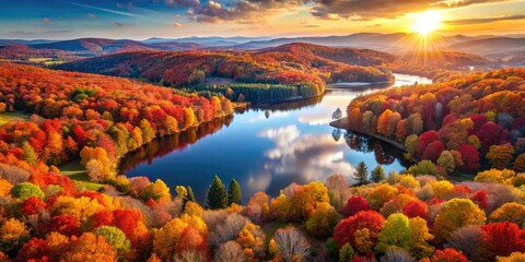 Obraz premium Breathtaking Drone Photography of Goldener Herbst: Vibrant Autumn Foliage Over Scenic Landscapes, Majestic Forests, and Serene Lakes in Nature's Kaleidoscope of Colors