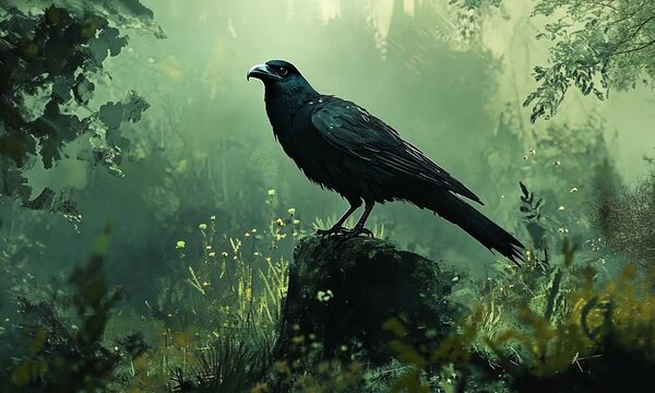 black crow on the branches