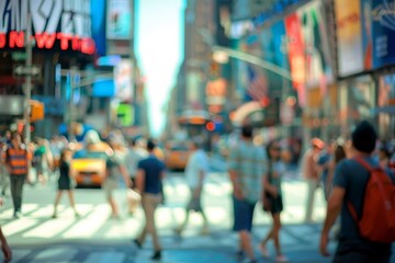 Obraz premium Busy street scene with crowds of Blurred people walking across an intersection in New York City. Blurred people walking. MZ