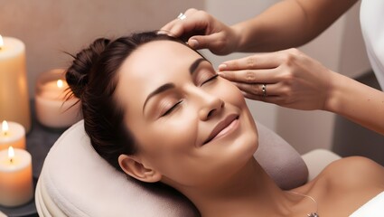 Obraz premium A serene woman in her mid30s with a rounded