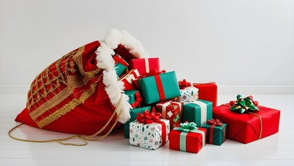 A vibrant Christmas sack adorned with intricated decoration