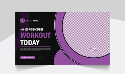 Gym fitness training youtube thumbnail design and workout web banner template