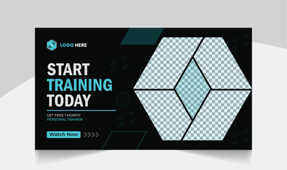 Gym fitness training youtube thumbnail design and workout web banner template