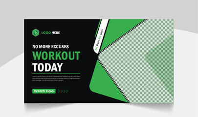 Gym fitness training youtube thumbnail design and workout web banner template