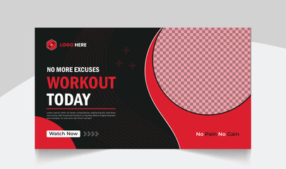 Gym fitness training youtube thumbnail design and workout web banner template