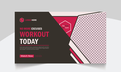 Gym fitness training youtube thumbnail design and workout web banner template
