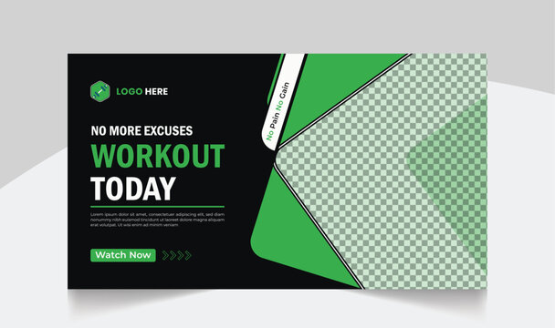 Gym fitness training youtube thumbnail design and workout web banner template