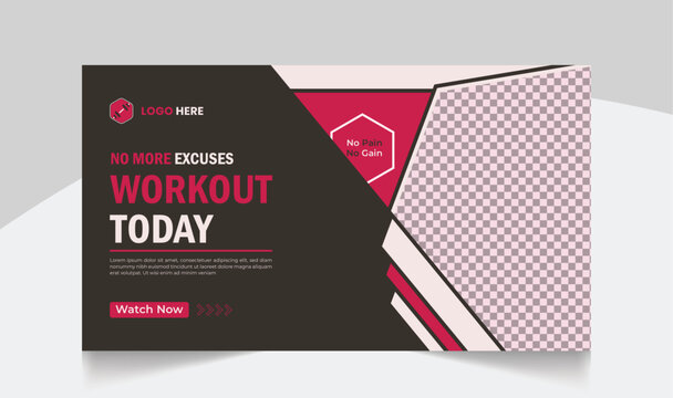 Gym fitness training youtube thumbnail design and workout web banner template