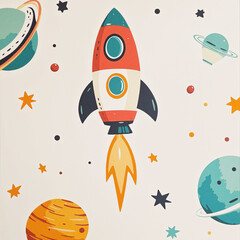 Cosmic Themed Kids Watercolor Illustrations