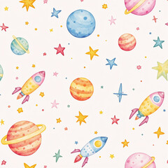 Cosmic Themed Kids Watercolor Illustrations
