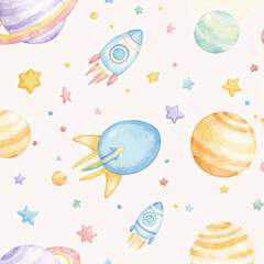 Cosmic Themed Kids Watercolor Illustrations