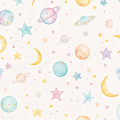 Cosmic Themed Kids Watercolor Illustrations
