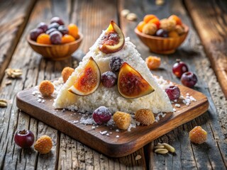Delight in this vibrant Triangle Craft Dessert featuring coconut and dried fruit, offering a unique treat perfect for parties, celebrations, and gourmet culinary presentation.