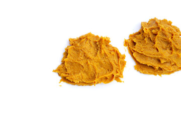 Japanese miso paste on white background.