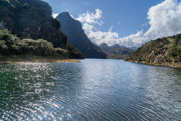 Lagoon in the mountains, panoramic landscape