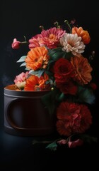 Fototapeta premium a vase with flowers on a table with a black background