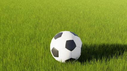 Fototapeta premium Closeup of soccer ball on textured green grass 
