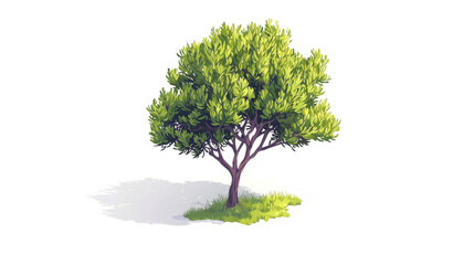 Obraz premium Single green tree with shadow isolated on white background.