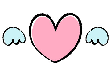 筆タッチの羽とハートのイラスト