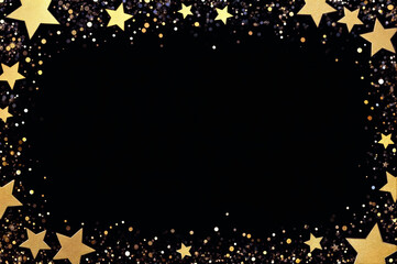 festive border with gold stars and ribbons on a black background