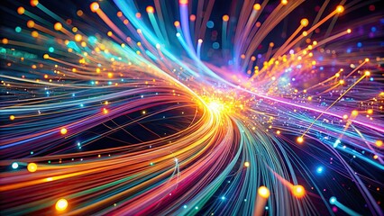 Obraz premium Generative AI Fiber Optic Abstract Background with Glowing Lines - Aerial Photography of Vibrant Light Streams and Digital Patterns for Technology and Innovation