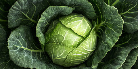 Obraz premium Fresh green cabbage growing in garden close up