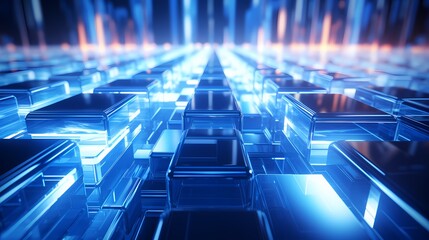 Obraz premium Digital technology blue glass light effect poster background