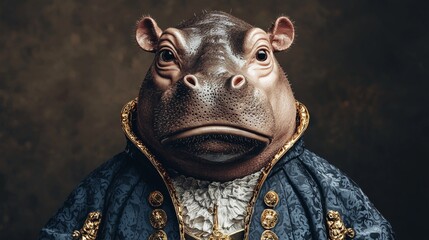 Obraz premium Regal hippo a surreal portrait blending animal majesty with elegance and historical flair
