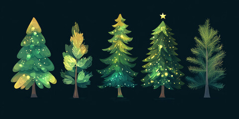 Shining Christmas tree greeting card or invitation design background. black background.