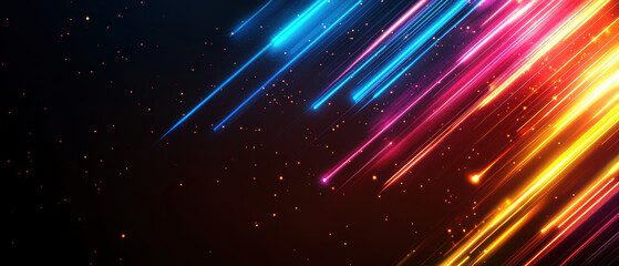 Obraz premium Vibrant neon lines create dynamic high tech background, showcasing glowing colors and sense of motion. This visually striking design is perfect for modern digital projects
