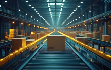 Industrial backdrop: carton positioned amid the switch tracks, symbolizing dispatch, warehousing, and delivery, embodying commerce flow from production hubs to distant destinations worldwide