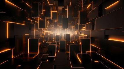 Obraz premium digital technology black orange abstract luminous light strip poster background