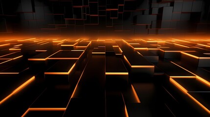 Obraz premium digital technology black orange abstract luminous light strip poster background