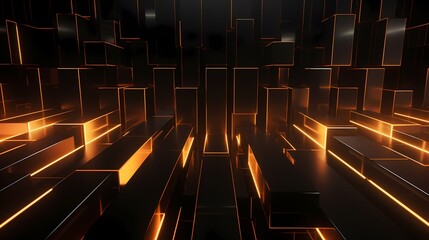 Obraz premium digital technology black orange abstract luminous light strip poster background