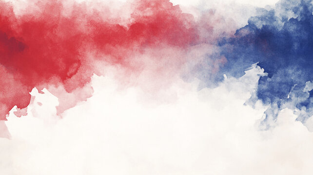 Abstract watercolor blending red and blue creating a soft patriotic backdrop in bright tones