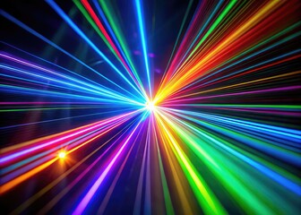 Vivid laser beams in macro photography against a black backdrop create captivating light effects, resulting in dynamic and striking visuals that engage the viewer's imagination.