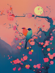 birds on a flowering branch