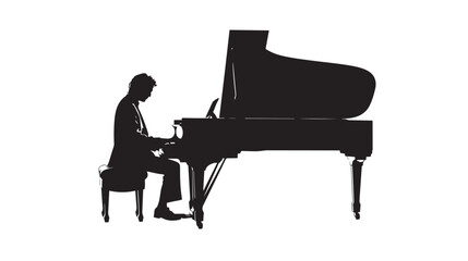 Fototapeta premium A man playing Piano silhouette isolated on white background