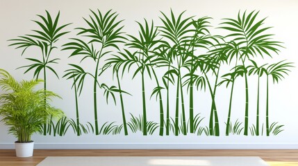 Fototapeta premium Green Palm Tree Wall Decal Silhouette Home Decor Tropical Design
