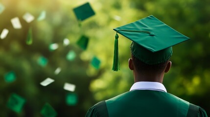 Graduation Ceremony with Green Cap and Gown