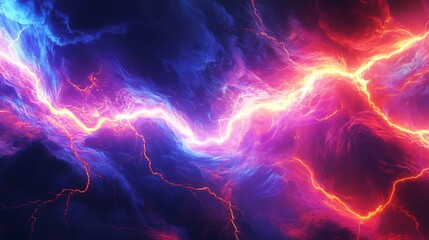 Obraz premium Abstract background of yellow lightning flowing through red and blue energy.